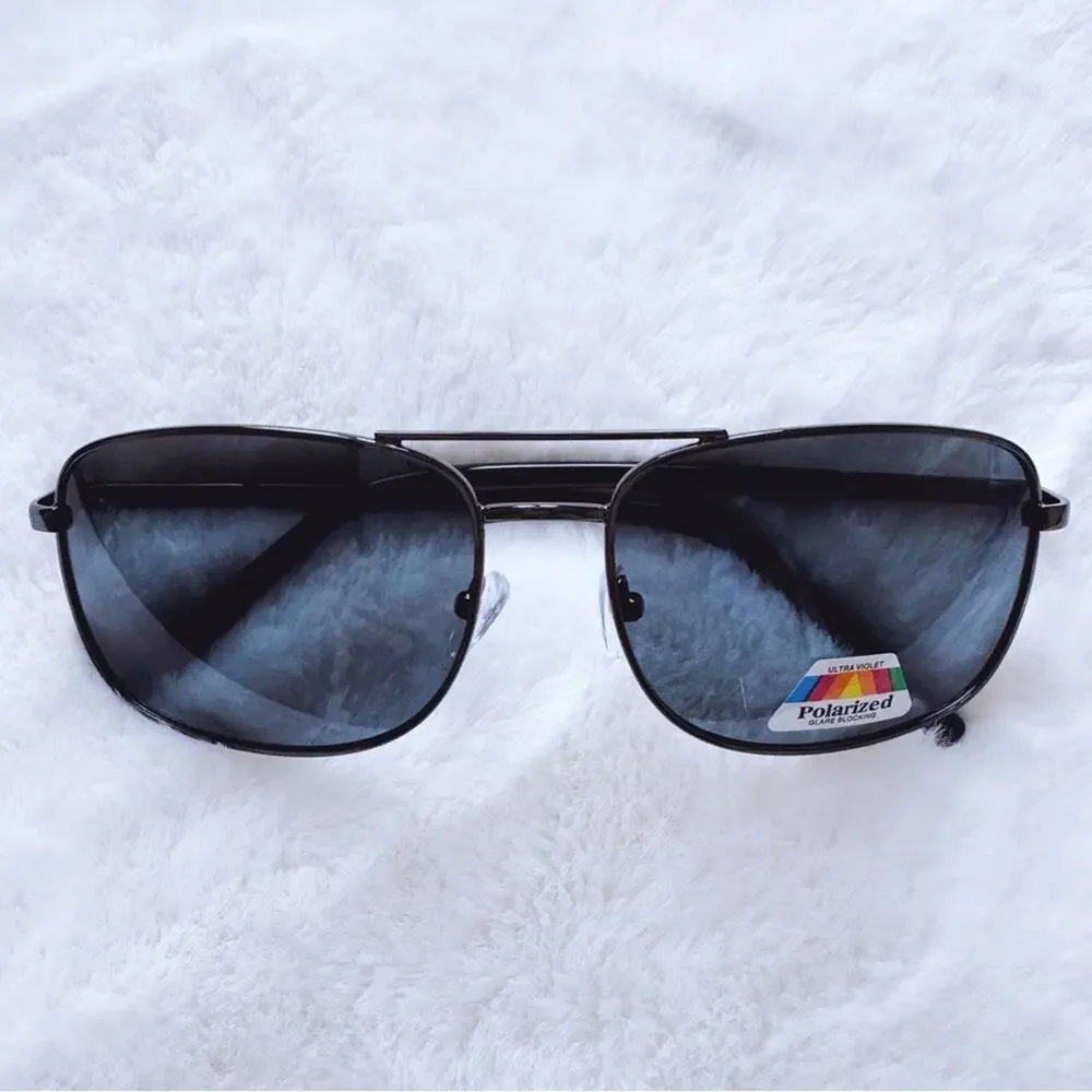 Troy Black w/ Black Rims Rectangular Polarized Sunglasses - Picture 2 of 14
